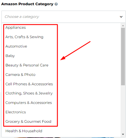 Choose Amazon Product Category