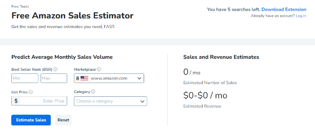 Helium 10 Amazon Sales Estimator
